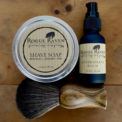 Wet Shave Essentials Bundle: Shave Soap, Aftershave Balm + Premium Shaving Brush Gift Set