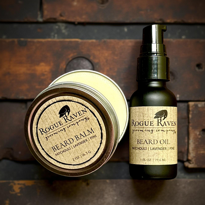 beard oil and beard balm set by rogue raven grooming company