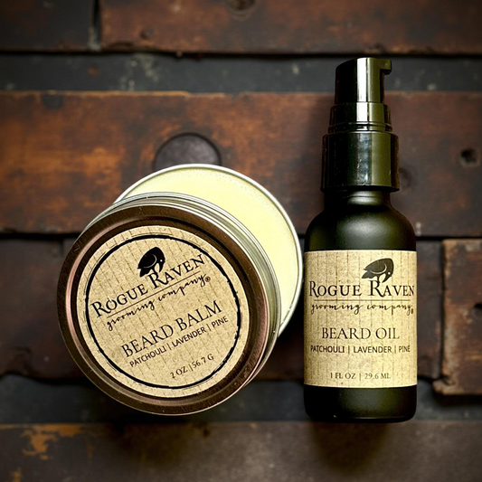 beard oil and beard balm set by rogue raven grooming company
