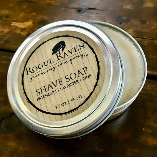 Rogue Raven Grooming Shave Soap in a reusable round tin